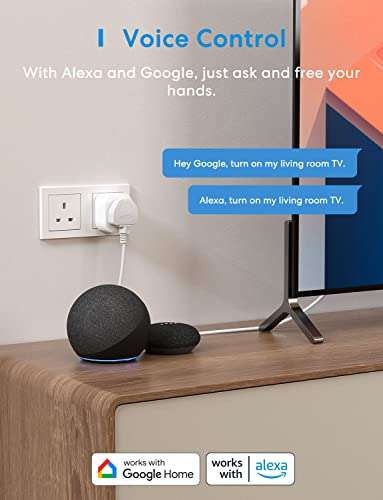 Meross 13A Smart WiFi Mini Plugs Works with Alexa, Google Home, Wireless Remote Control Timer Plug No Hub Required (2 Pack) £15.03 @ Amazon