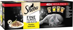 Sheba Fine Flakes in Jelly Poultry Collection, Wet cat food pouches for adult cats (40 x 85g) - £12.49 / £11.24 Subscribe & Save @ Amazon