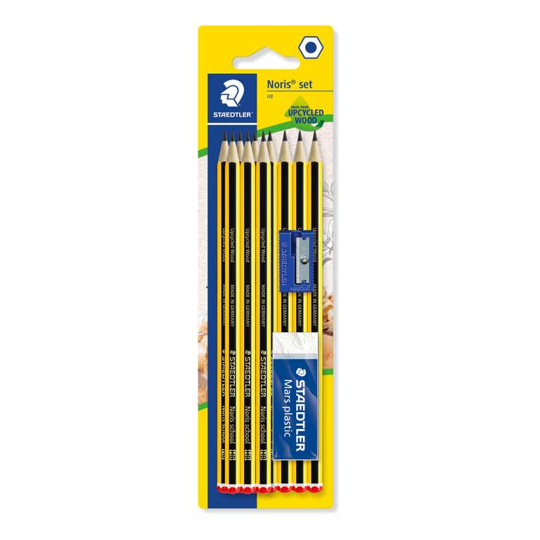 STAEDTLER 121S1BK10D Noris School Graphite Pencils - HB Degree (Pack of 10 Pencils + Sharpener + Eraser) - Discount at Checkout