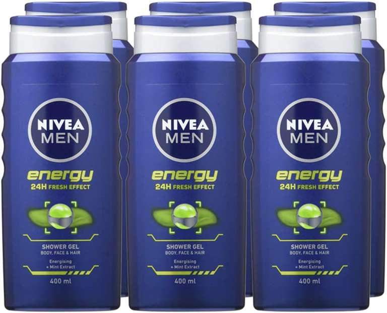 NIVEA MEN Energy Mint Extract 3 in 1 Shower Gel (6 x 400ml) - £7.60 / £7.16 Subscribe & Save @ Amazon
