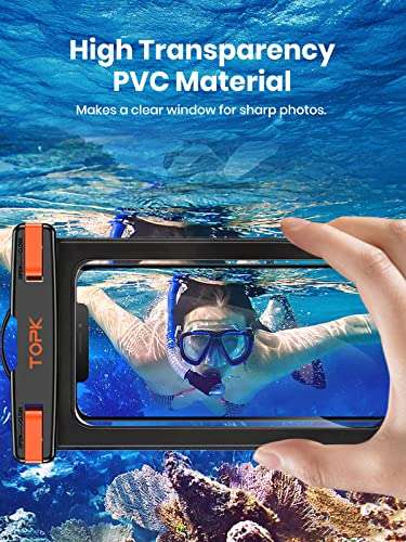 TOPK Waterproof Phone Pouch, 2-Pack Universal IPX8 Waterproof Phone Case Dry Bag with Lanyard £5.99 with voucher @ TOPKDirect / Amazon