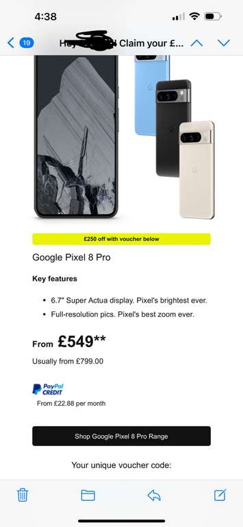 Google Pixel 8 Pro 128GB Mint (£549 If You Are Emailed a Unique Code)
