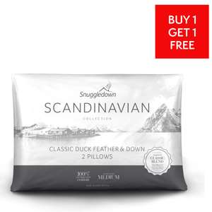 Buy One Get One Free - Snuggledown Scandinavian Duck Feather & Down Pillow 2 Pack (4 Pillows Total) - £47 Delivered @ SleepSeeker