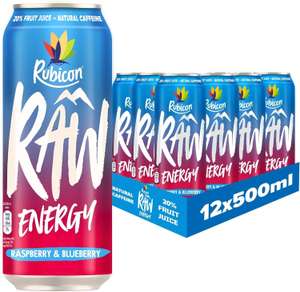 Rubicon RAW 12 Pack Raspberry & Blueberry 500ml Energy Drink