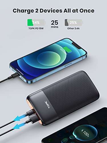 Power Bank, TOPK 3A 10000mAh USB C Portable Charger with LED Display PowerBank with voucher Sold by TOPKDirect / FBA