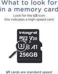 256GB- Integral Micro SD Card 4K Video Premium High Speed Memory Card SDXC Up to 100/50MB/s V30 C10 U3 UHS-I A1 - £15.95 @ Amazon