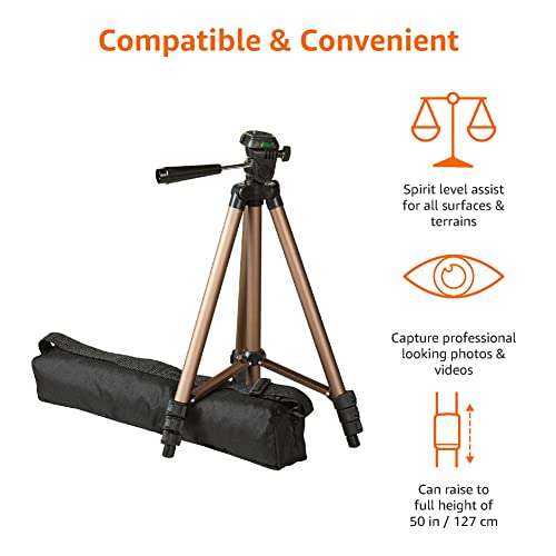 Amazon Basics 127 cm (50 Inch) Lightweight Camera Tripod with Bag, Black/Brown