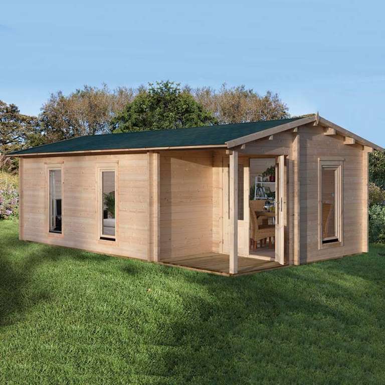 Installed - Forest Garden Woodbury Log Cabin 22ft 9" x 13ft 1" (7.0 x 4.0m) with 58mm Thick Wood Walls - £8,299.99 (Members Only) @ Costco