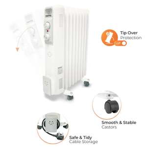 Geepas 11-Fin 2500w Oil Filled Electric Portable Radiator Heater - 3 Heat Settings - 2 Year Warranty - With Code