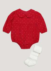 Girls Red Cord Spot Romper & Tights Set (Newborn-23mths) £6.00 click and collect @ Matalan