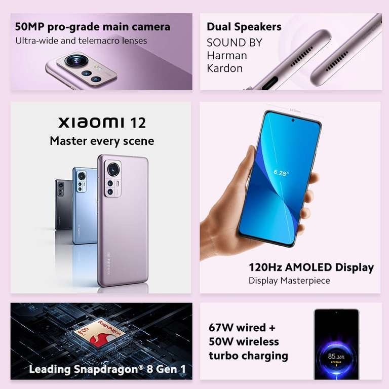 Xiaomi 12 Android Smart Phone 8+128GB, 6.28” 120Hz AMOLED Display, Snapdragon 8 Gen 1