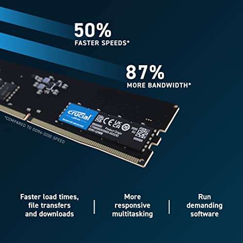 Crucial RAM 16GB DDR5 4800MHz CL40 Desktop Memory CT16G48C40U5 56 - £24.99 @ Amazon (Prime Day Exclusive)