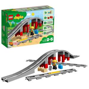 LEGO DUPLO Town Train Bridge and Tracks Toy for Kids, Building Bricks Set with Horn Sound Action Brick, Trains Rails Extension Set 10872