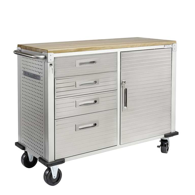 Seville Classics UltraHD Rolling Workbench with 4 Drawers, for Office, Garage, Workshop, 121.9 x 50.8 x 95.2 cm - Granite