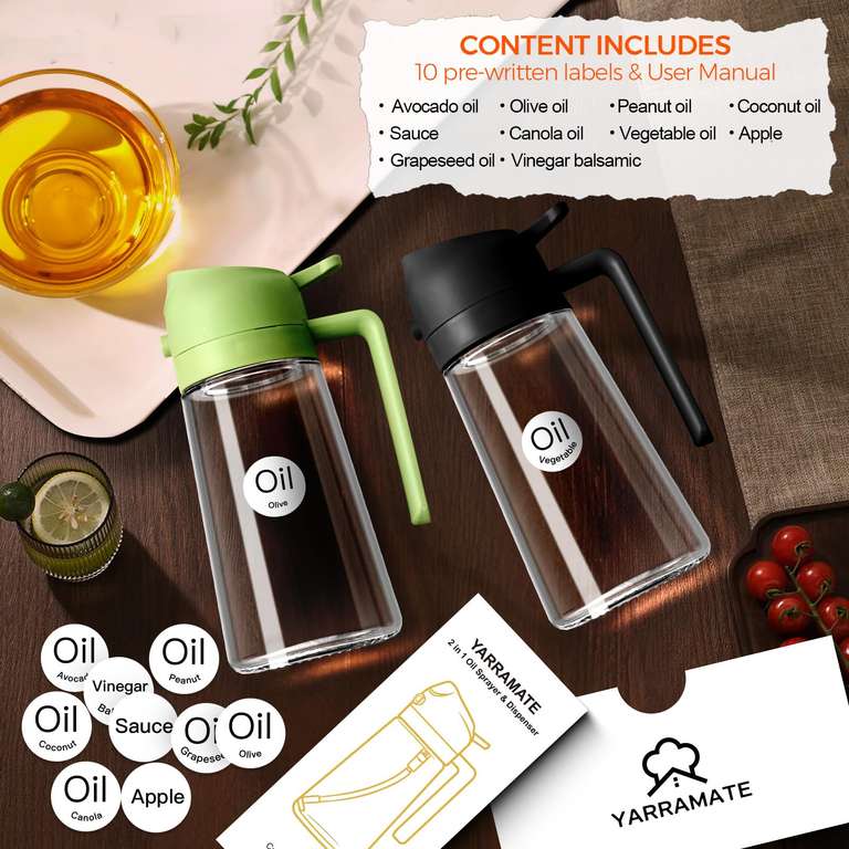YARRAMATE 16oz/470ml Oil Sprayer for Cooking with Stickers £6.79 at ...