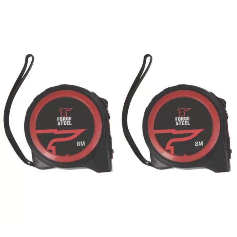 Forge Steel 8M Tape Measure Set 2 Pack - £4.99 with unique code on app (selected accounts) + Free Collection @ Screwfix