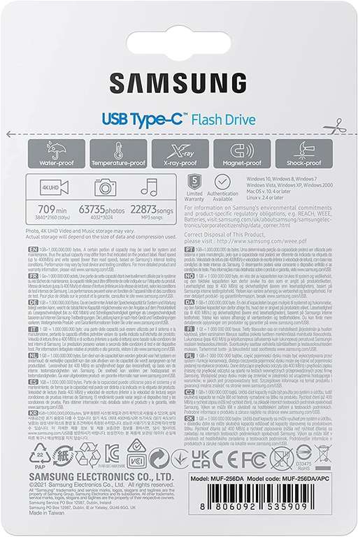 Samsung USB Type-C 256GB 400MB/s USB 3.1 Flash Drive (MUF-256DA/APC) £25.98 @ Amazon