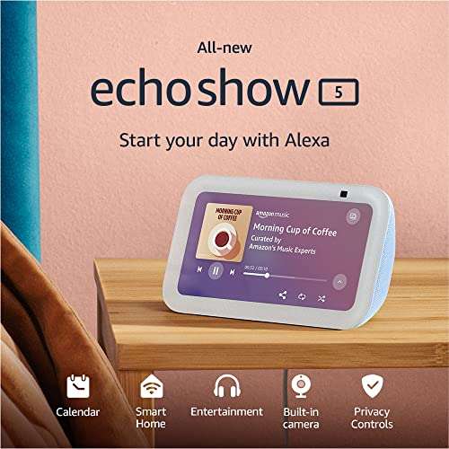 Get 2X All-new Echo Show 5 (3rd Gen, 2023 release) | Smart display and alarm clock For £88.98 With Code (Prime Exclusive) @ Amazon