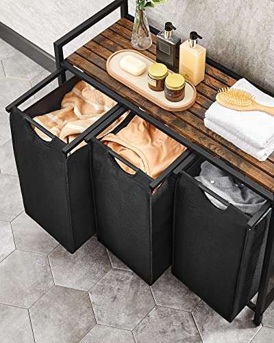 Vasagle Steel Framed Laundry Unit with 3 Removable Bags (Rustic Brown & Black / Grey & Black) - Sold by Songmics Home UK