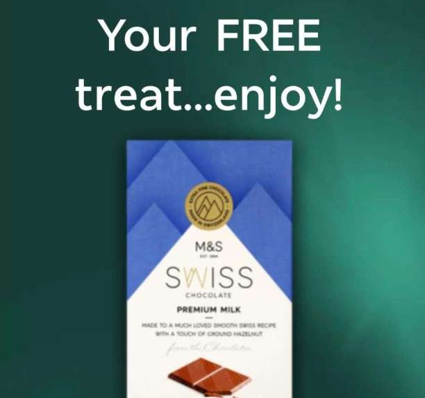 Free M&S Swiss Chocolate Bar (100g) instore via Sparks app (selected accounts) @ Marks & Spencer
