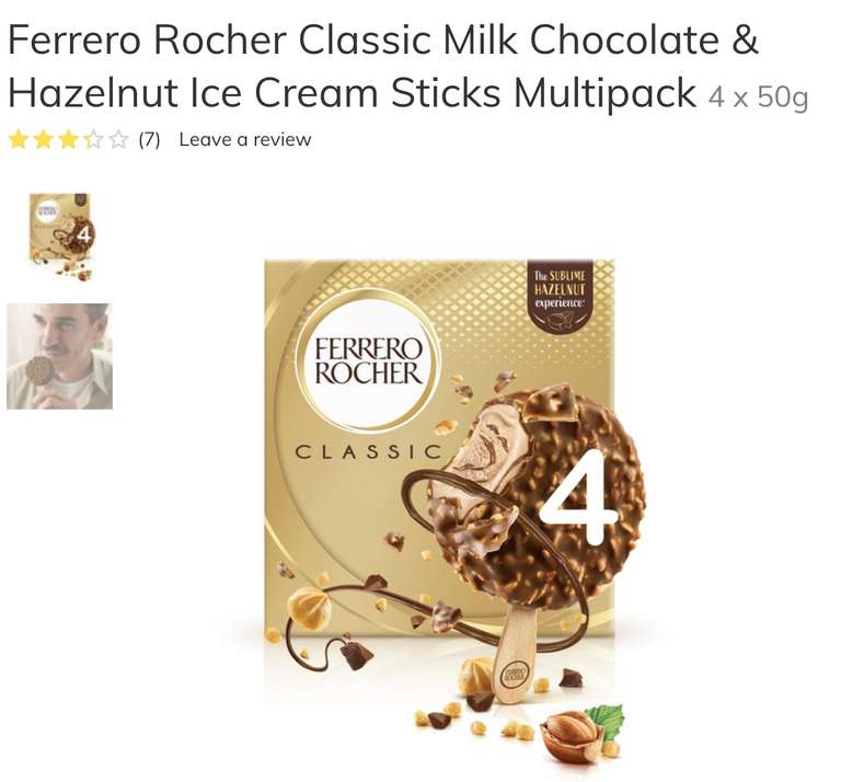 Morrisons Ferrero Raffaello/ Rocher Ice Cream Sticks Multipack 4 x 47g