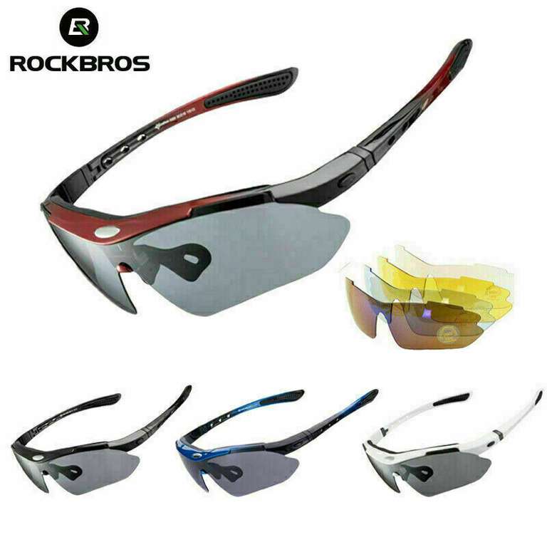 ROCKBROS Sunglasses Polarized Cycling Glasses Mens 5 Lens + Case + Rope w.code at Inbike Cycling World