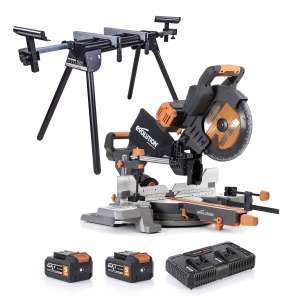 Evolution Cordless R255SMS-DB-Li Double Bevel Mitre Saw & Stand Bundle - Sold By evolution_power_tools (UK Mainland)