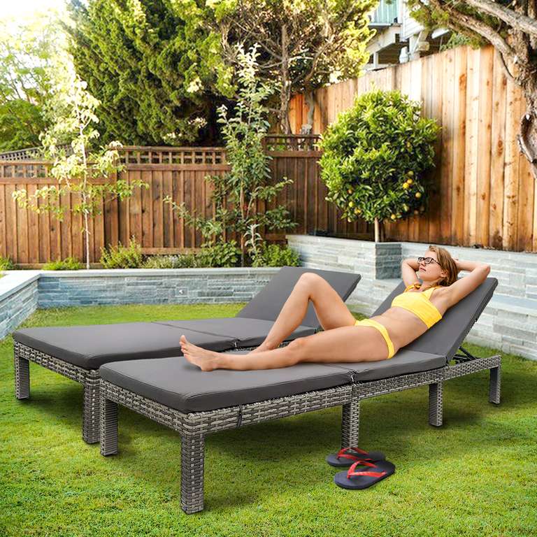 Rattan Effect Steel Framed Sun Lounger with Cushions W/Code