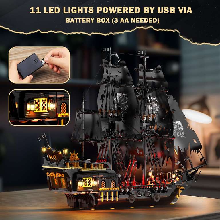 JMBricklayer Black Pearl Pirate Ship Building Block Set 1713-Piece