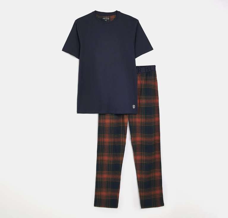 River Island Mens Jogger Set Orange Dark Check T-Shirt Pants Pyjamas Loungewear - £10 + free delivery @ Riverislandoutlet / eBay