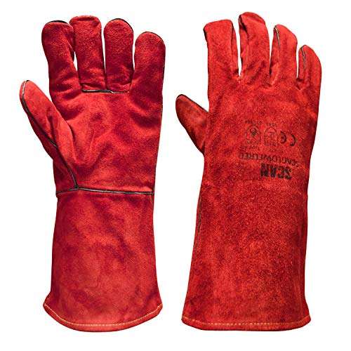 Scan SCAGLOWELRED Welders Gauntlets, Red, 35cm (14in) Cowsplit leather with Kevlar Stitching, Heat Resistant