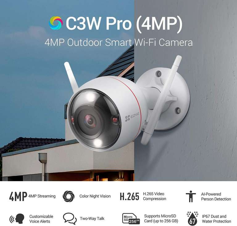 EZVIZ C3W Pro IP67 4MP 2.5K Outdoor Security Camera ( microSD card / colour night vision / Wi-fi / Alexa ) @ Ezviz Direct / FBA