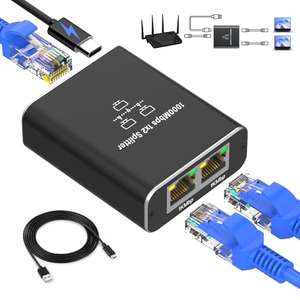 Ethernet Splitter 1 to 2, Gigabit Ethernet Switch, 1000Mbps RJ45 LAN with USB-C Power Cable (with voucher) @ Omivine-UK / FBA