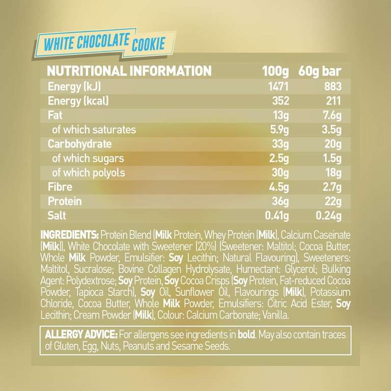 Grenade High Protein, Low Sugar Bar - White Chocolate Cookie, 12 x 60 g £15.81 S&S
