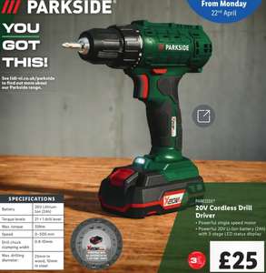 Parkside 20v Cordless Drill Driver (with 2ah battery & charger)