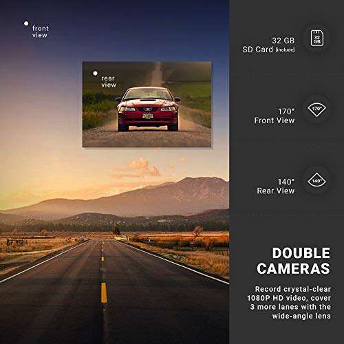 Dash Cam Front and Rear Camera FHD 1080P with Night Vision SD Card Included - £30.38 with Voucher, sold by IIWEY GLOBAL @ Amazon