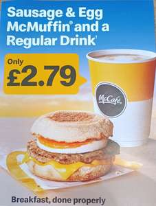 Breakfast Deal - Sausage & Egg McMuffin or Bacon & Egg McMuffin plus a regular drink