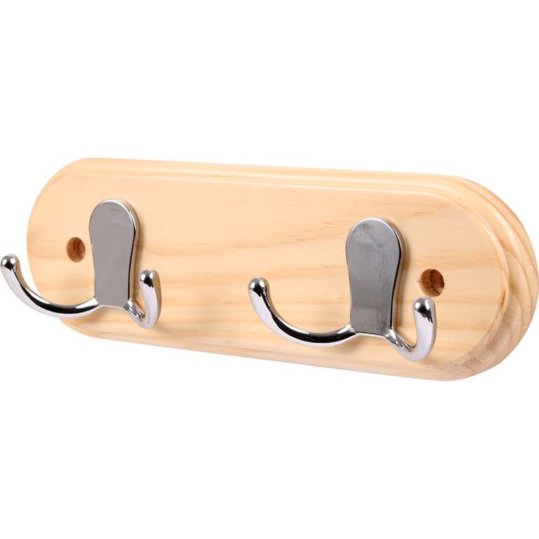 Twin Double Robe Hook Rail Chrome on Pine - £4 with free click & collect @ Toolstation
