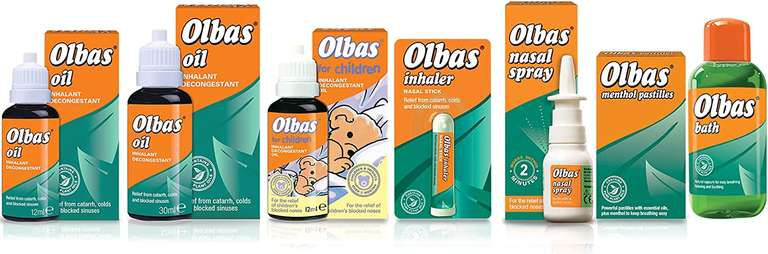 Olbas Nasal Inhaler pack of 2 - Nasal stick - relief from catarrh, colds and blocked sinuses (£2.37 S&S)