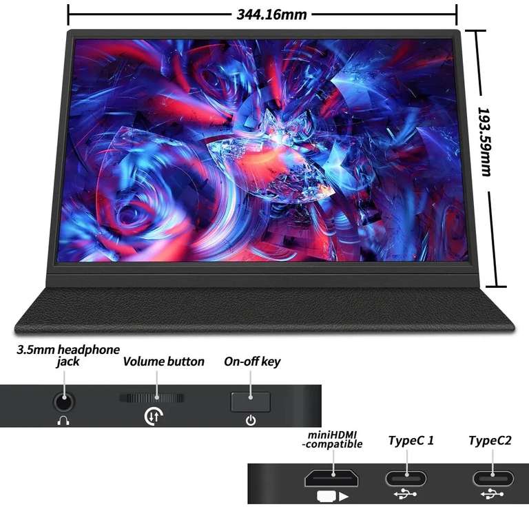 MUCAl 15.6 Inch 144Hz Portable Monitor FHD 1920*1080 Travel Gaming IPS Display - Built-in Speakers, w/code @ Cutesliving Store