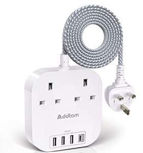 Extension Lead, Power Strips with 2 Way Outlets 4 4.5A, 1 Type C and 3 USB-A Port Extension Socket with 1.8m Braided cord Sold by ADDTAM FBA