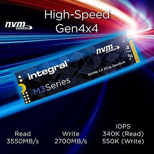 Integral M3 series 1TB- 1000GB SSD NVME M.2 2280 PCIe Gen4x4 R-3550MB/s W-2700MB/s - £69.95 Delivered @ Amazon