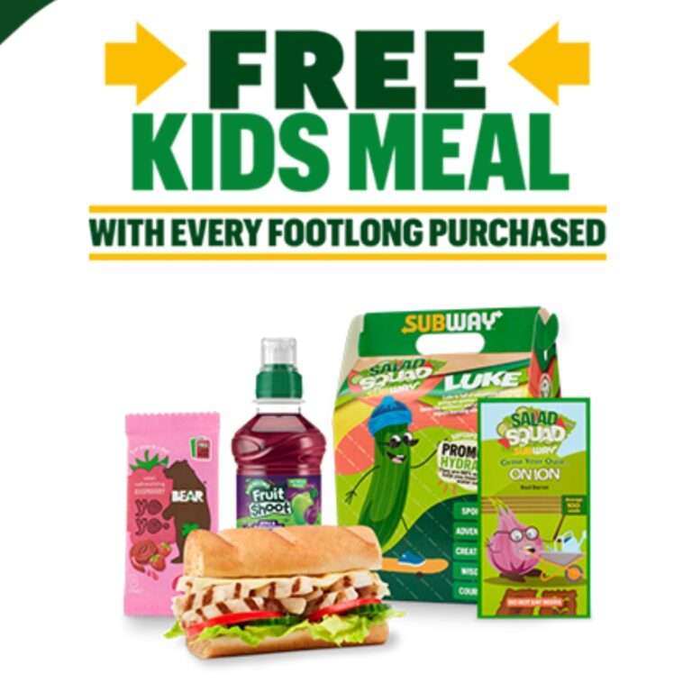Free Subway Kids Meal with Footlong Purchase For Subway Rewards Members via app