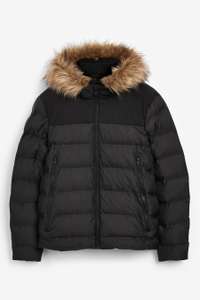 Men’s Next Black Shower Resistant Heatseal Faux Fur Hood Coat - £22 + free click and collect @ Next