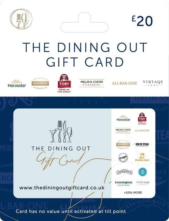 The Dining Out Gift Card - Delivered by Post - £20 value