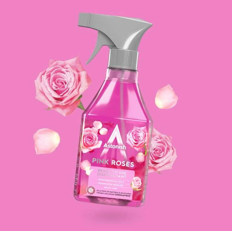 Astonish Vegan Disinfectant Spray, Ready To Use, Virus And Germ Killing, 550ml, Pink Roses or Linen Fresh - min. order 3 for £3 @ Amazon