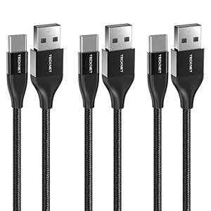TeckNet [3-Pack/1M+1.5M+2M] 60W 20V USB-C to USB-A Fast Charging & Data Transfer Cable - £2.99 @ Tecknet / Amazon