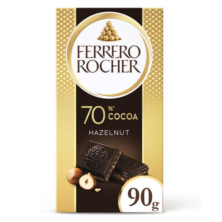 Ferrero Rocher Original Dark Chocolate Bar 70% Cocoa with Hazelnuts 90g - £1.95 S&S
