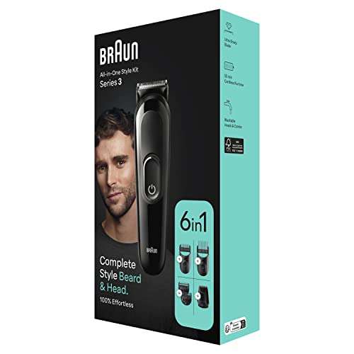 Braun 6-in1 All-in-One Style Kit Series 3, Male Grooming Kit Precision Trimmer, With Lifetime Sharp Blades, Gifts for Men, UK 2 Pin Plug