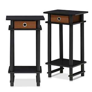 Furinno Turn-N-Tube 2-Pack Tall End Table, Side Table with Bin, Espresso/Brown
